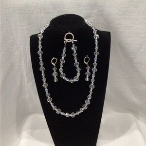 Elegant Handmade Crystal Beaded Necklace, Bracelet, Earring Set